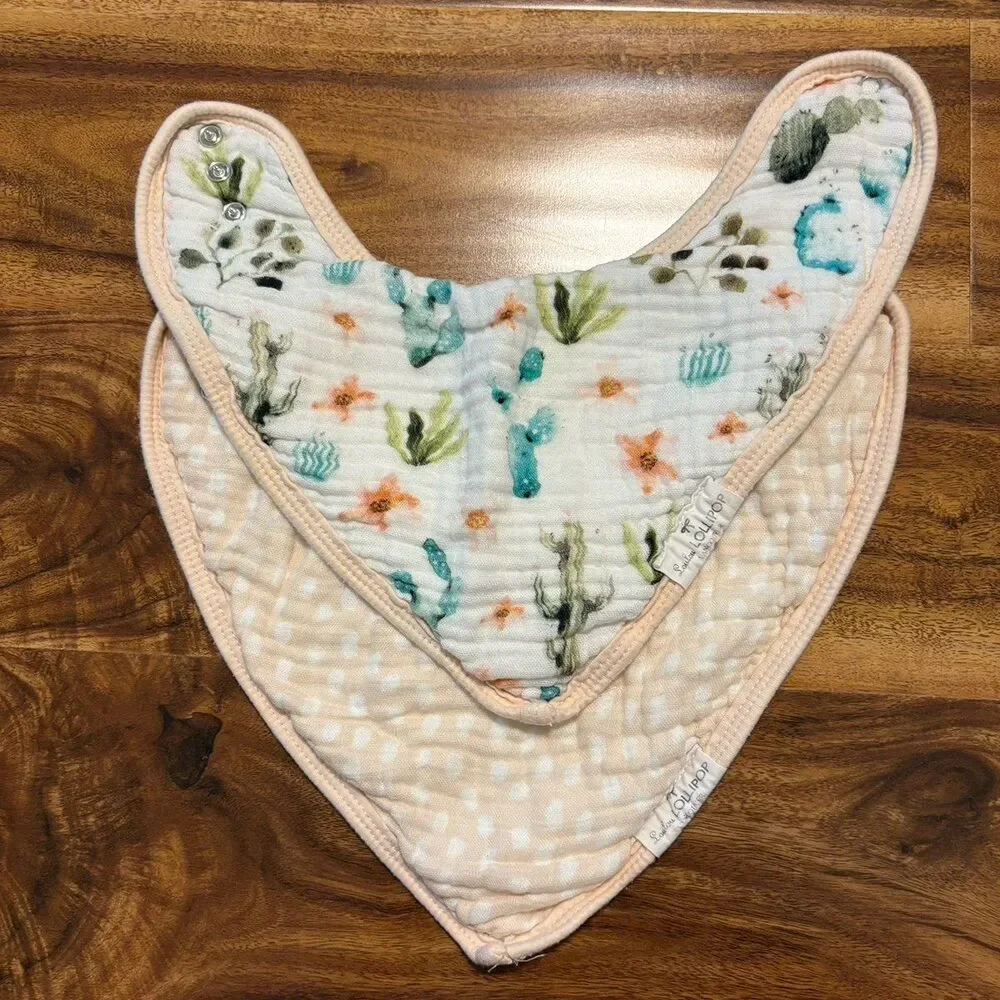 LouLou Lollipop Muslin Bandana Bibs, Cactus and Peach Dots